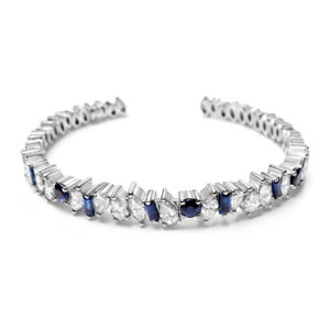 Mixed Shape Sapphire and Diamond Cuff in White Gold