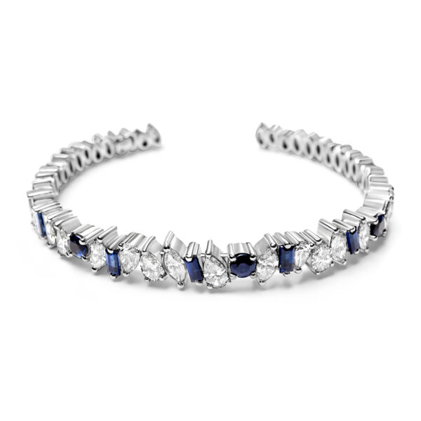 Mixed Shape Sapphire and Diamond Cuff in White Gold