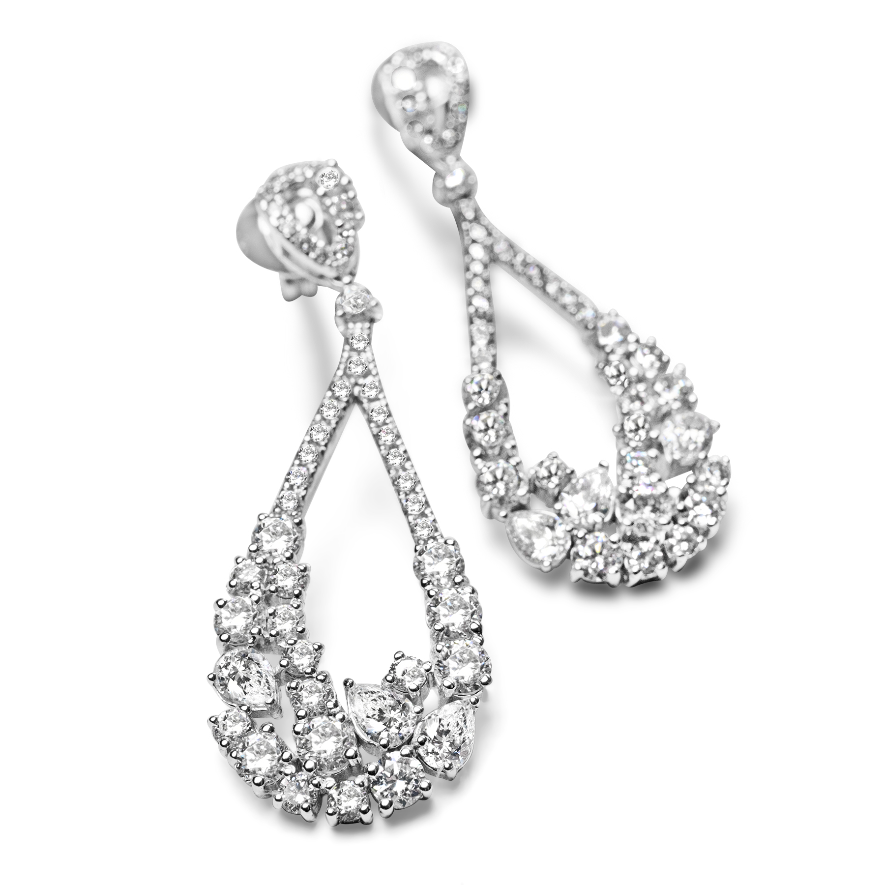 Teardrop Diamond Chandelier Earrings in White Gold | Adamas Fine Jewelry