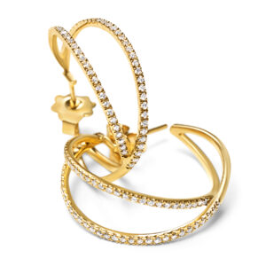 Criss-Cross Pave Diamond Hoops in Yellow Gold