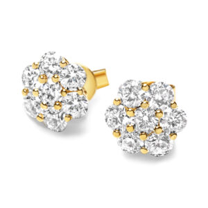Diamond Flower Studs in Yellow Gold