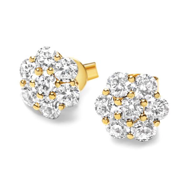 Diamond Flower Studs in Yellow Gold