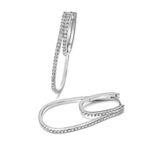 Double Draped Pave Diamond Oval Hoop Earrings in White Gold
