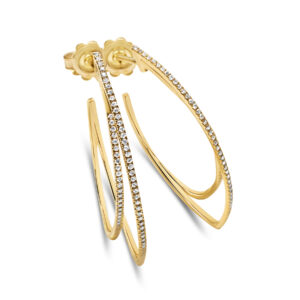 Double Row Pave Diamond Hoops in Yellow Gold