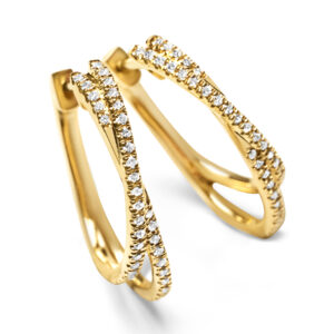 Split Double Row Oval Hoop Earrings with Diamonds in Yellow Gold