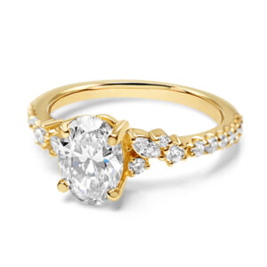 Oval Diamond Engagement Ring with Marquise and Round Diamonds in Yellow Gold