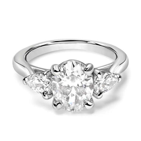 Oval Diamond Engagement Ring with Pear Shape Sides in White Gold