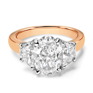 Oval Diamond Engagement Ring With Two Half Moons in Rose Gold & Platinum
