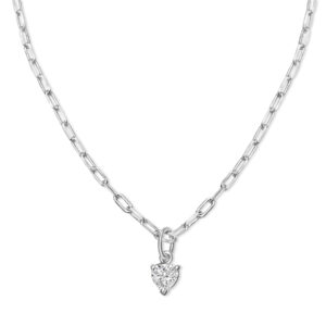Diamond Heart Pendant on Paper Clip Chain in White Gold