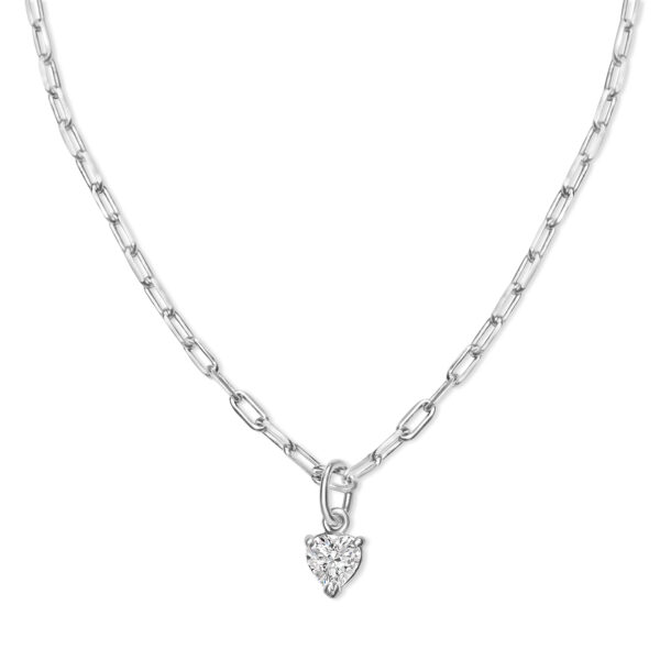 Diamond Heart Pendant on Paper Clip Chain in White Gold