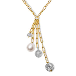 Disco Ball and Pearl Necklace in Yellow Gold