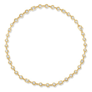 Emerald and Round Diamond Bezel Necklace in Yellow Gold