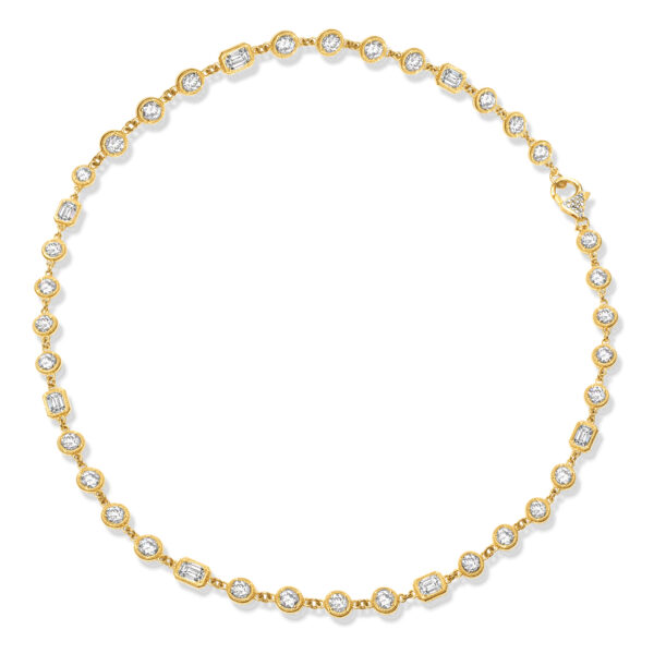 Emerald and Round Diamond Bezel Necklace in Yellow Gold