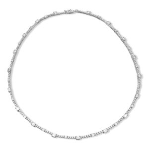 Round and Emerald Diamond Tennis Necklace in White Gold