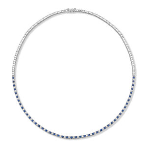 Round Diamond and Sapphire Tennis Necklace in White Gold