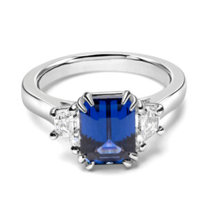 Three Stone Sapphire and Diamond Ring in Platinum
