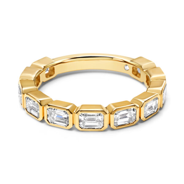 Emerald Cut Bezel Set Diamond Band in Yellow Gold