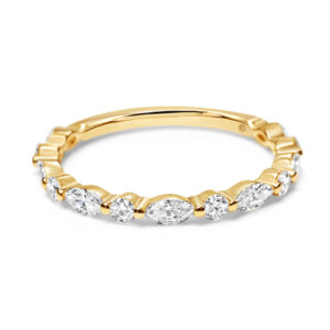Round and Marquise Cut Diamond Pattern Band in Yellow Gold