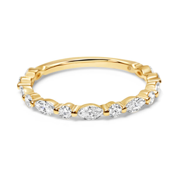 Round and Marquise Cut Diamond Pattern Band in Yellow Gold